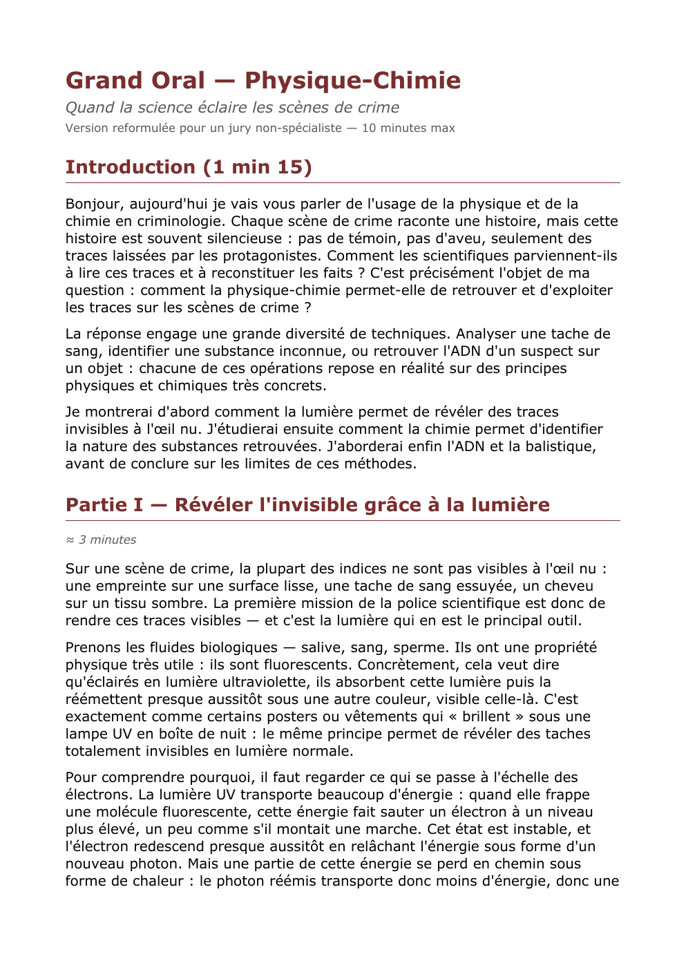 Prévisualisation du document Grand Oral — Physique-Chimie Quand la science éclaire les scènes de crime