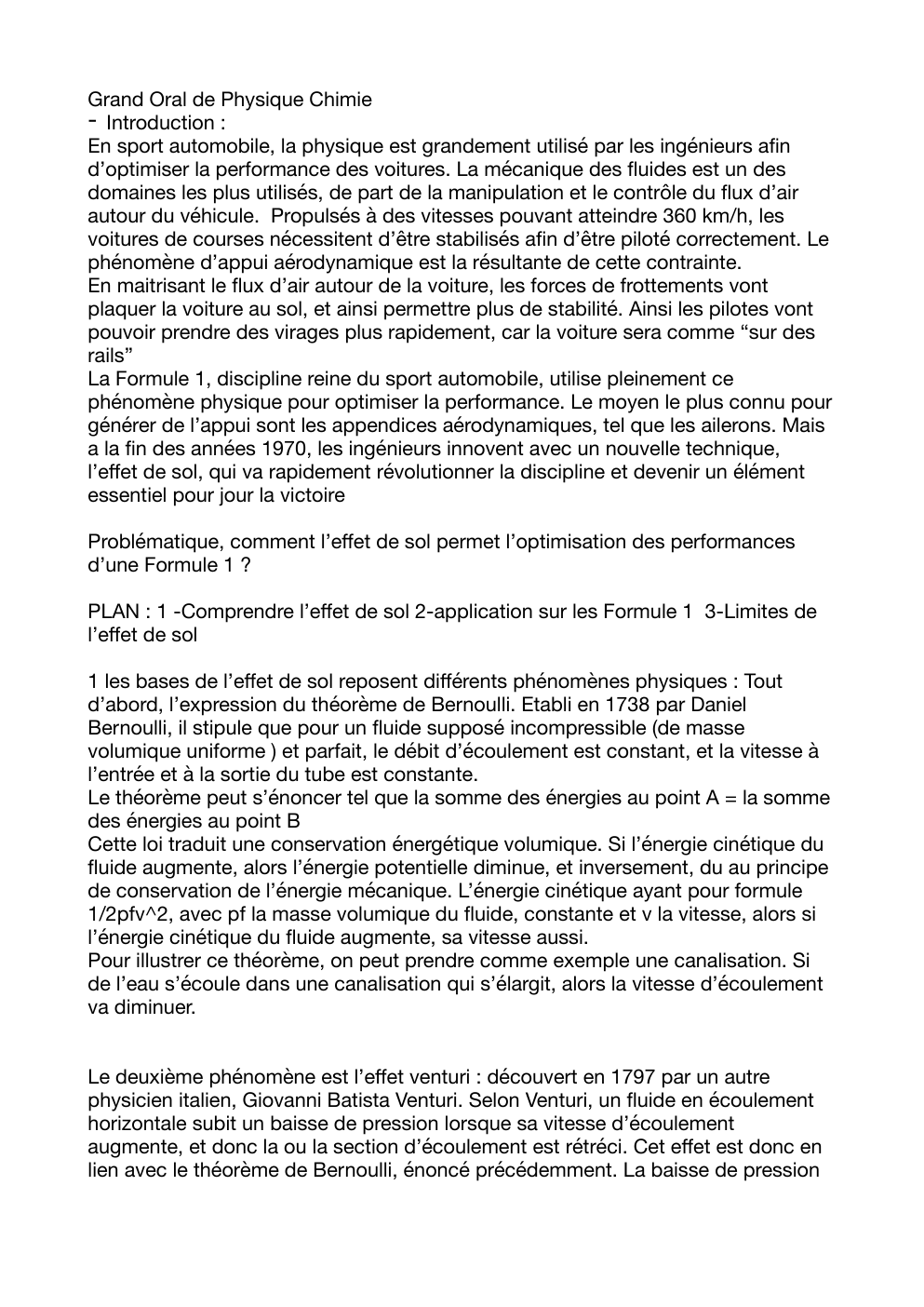 Prévisualisation du document Grand Oral physique comment l’e et de sol permet l’optimisation des performances d’une Formule 1 ?