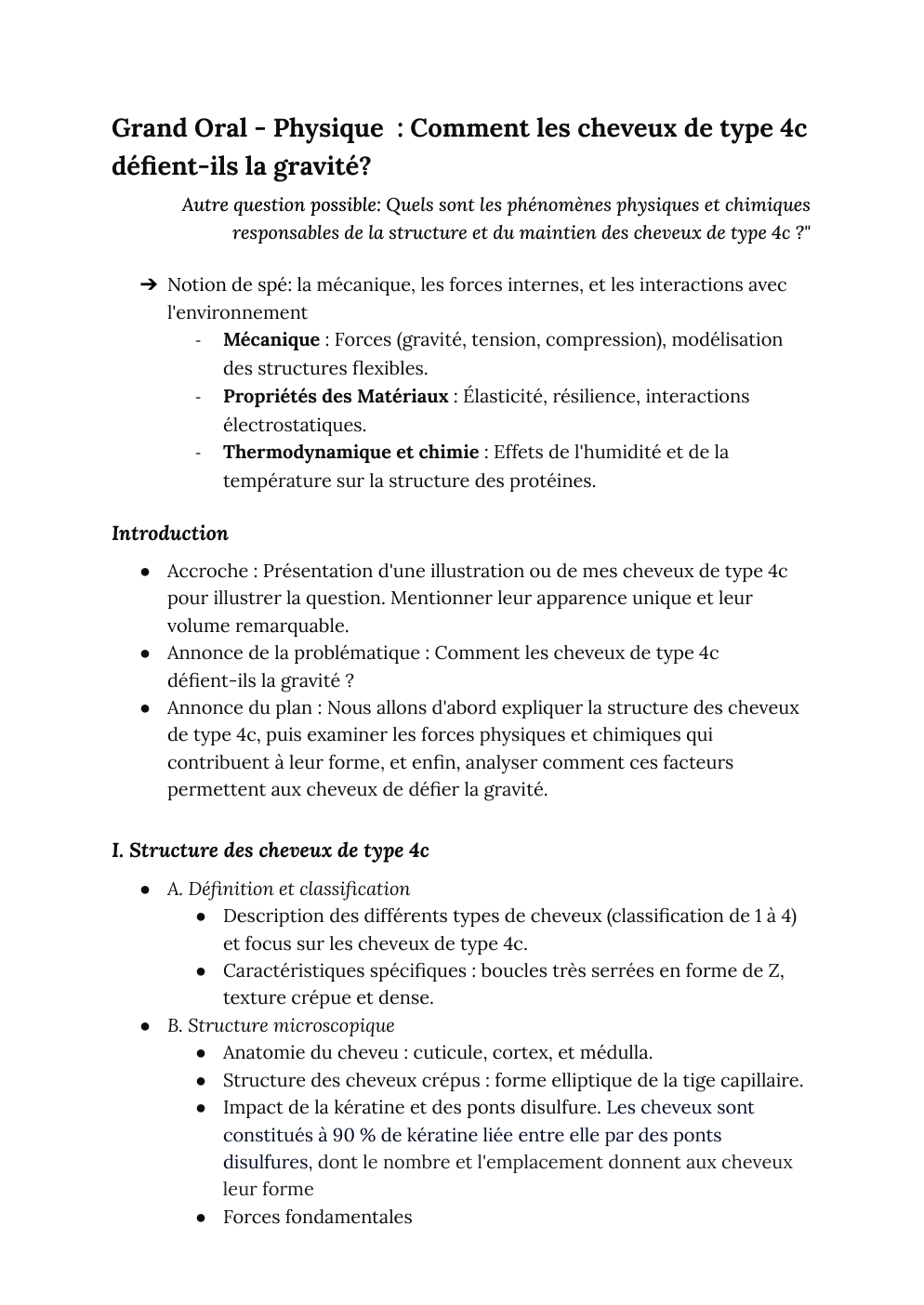 Prévisualisation du document Grand Oral - Physique : Comment les cheveux de type 4c défient-ils la gravité?