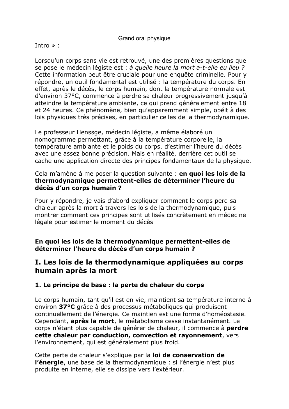 Prévisualisation du document Grand oral physique: en quoi les lois de la thermodynamique permettent-elles de déterminer l’heure du décès d’un corps humain ?