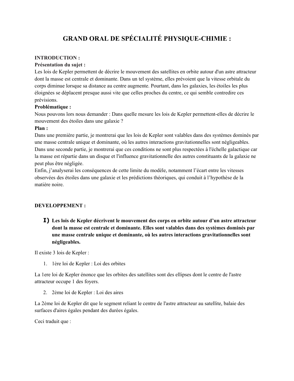 Prévisualisation du document GRAND ORAL PHYSIQUE: Les lois de Kepler