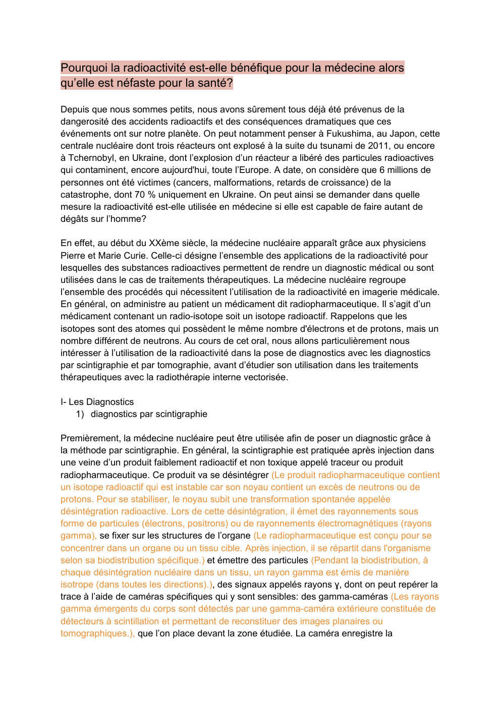Prévisualisation du document Grand oral physique Pourquoi la radioactivité est-elle bénéfique pour la médecine alors qu’elle est néfaste pour la santé?