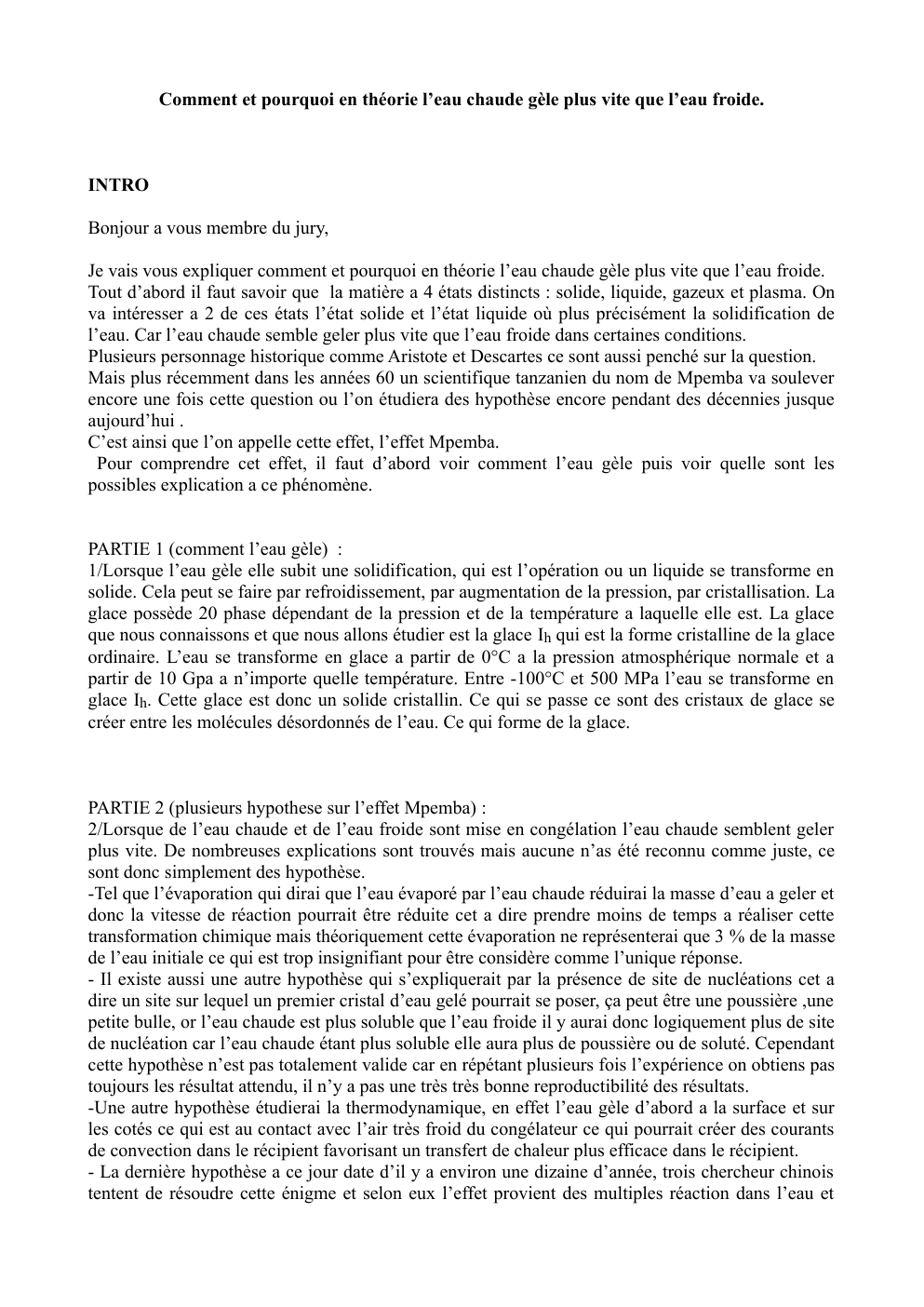 Prévisualisation du document Grand oral Physique Pourquoi l'eau chaude gèle plus vite que l'eau froide.