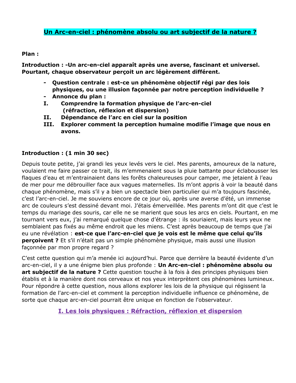 Prévisualisation du document grand oral physique: Un Arc-en-ciel : phénomène absolu ou art subjectif de la nature ?