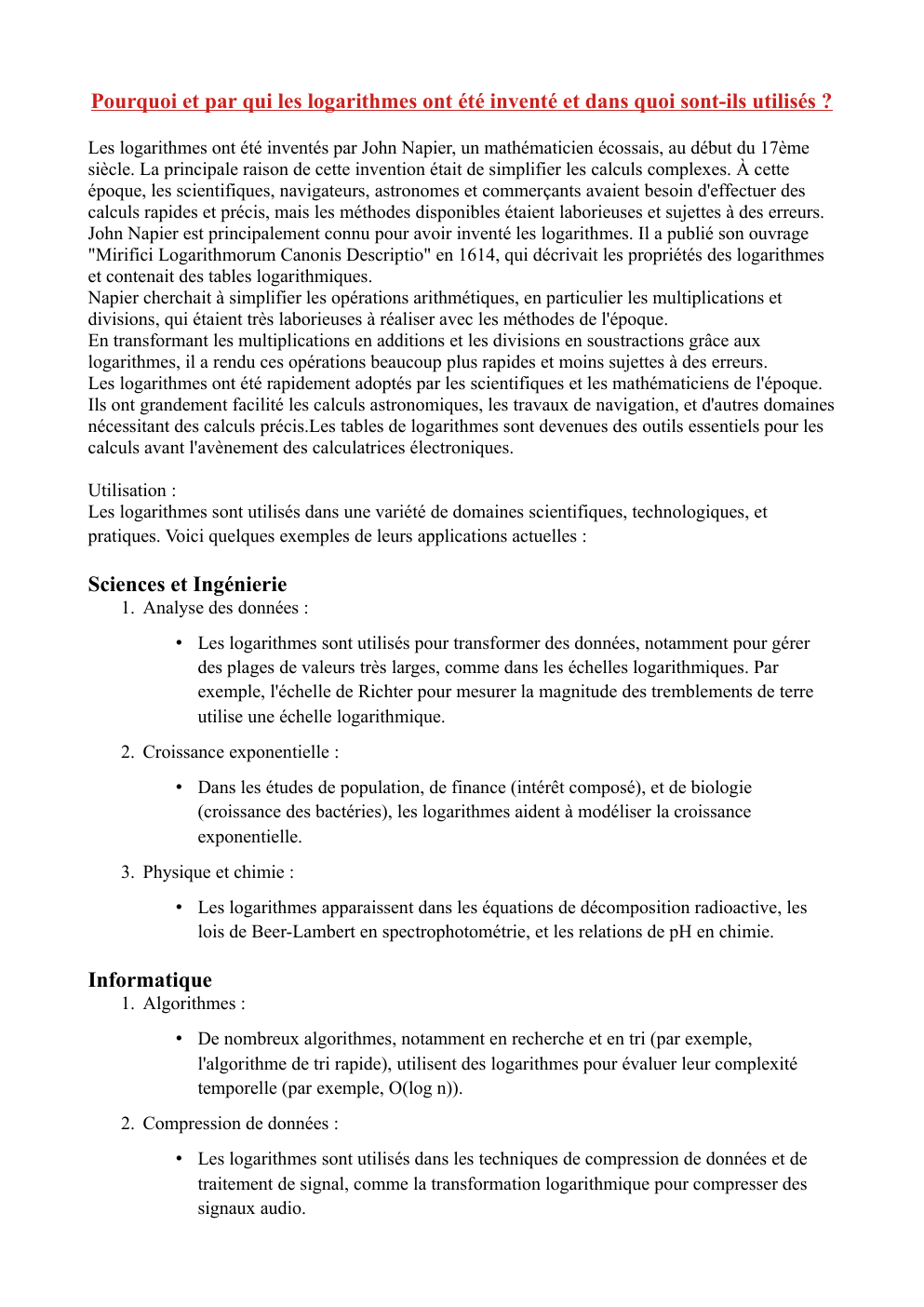 Prévisualisation du document grand oral Pourquoi et par qui les logarithmes ont été inventé et dans quoi sont-ils utilisés ?