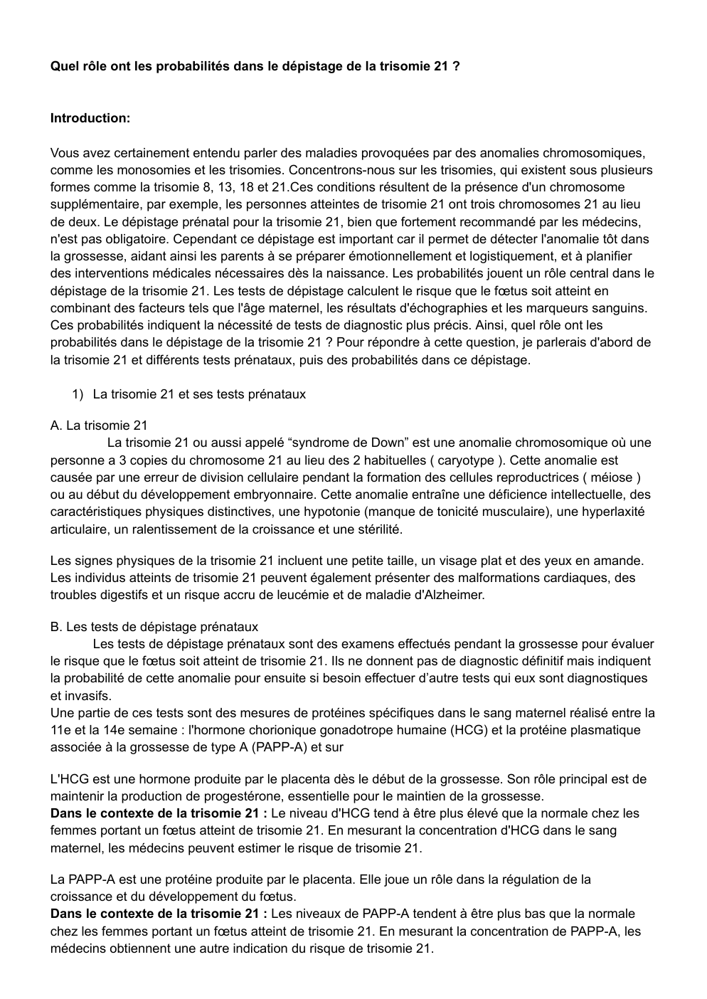 Prévisualisation du document Grand oral: Quel rôle ont les probabilités dans le dépistage de la trisomie 21 ?