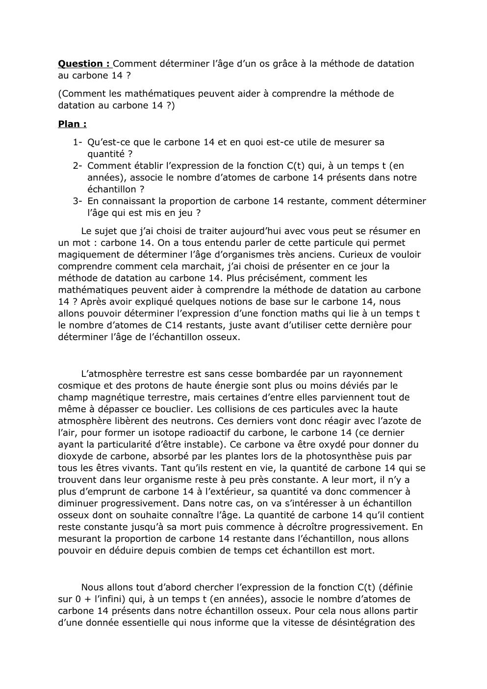 Prévisualisation du document Grand oral Question : Comment déterminer l’âge d’un os grâce à la méthode de datation au carbone 14 ?