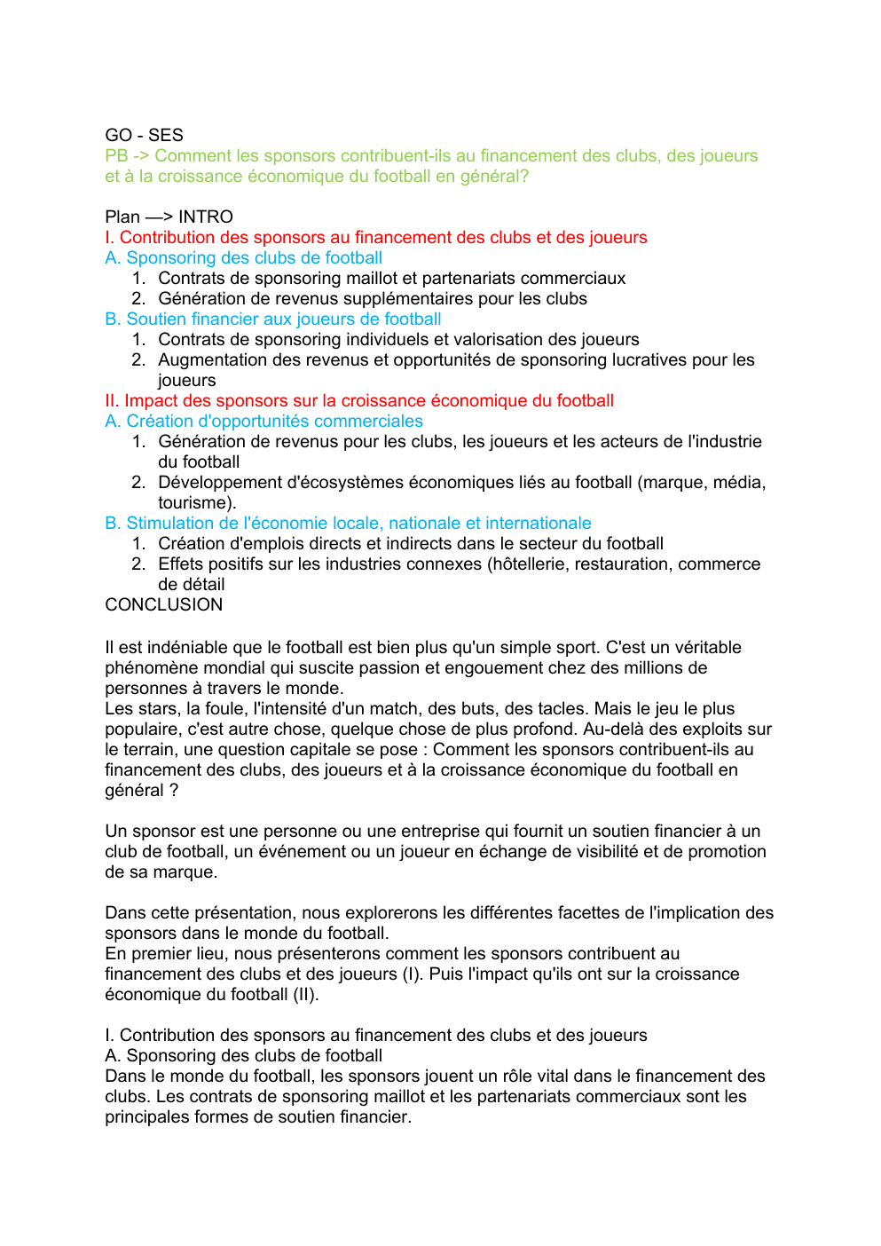 Prévisualisation du document Grand oral SES Comment les sponsors contribuent-ils au financement des clubs, des joueurs et à la croissance économique du football en général?