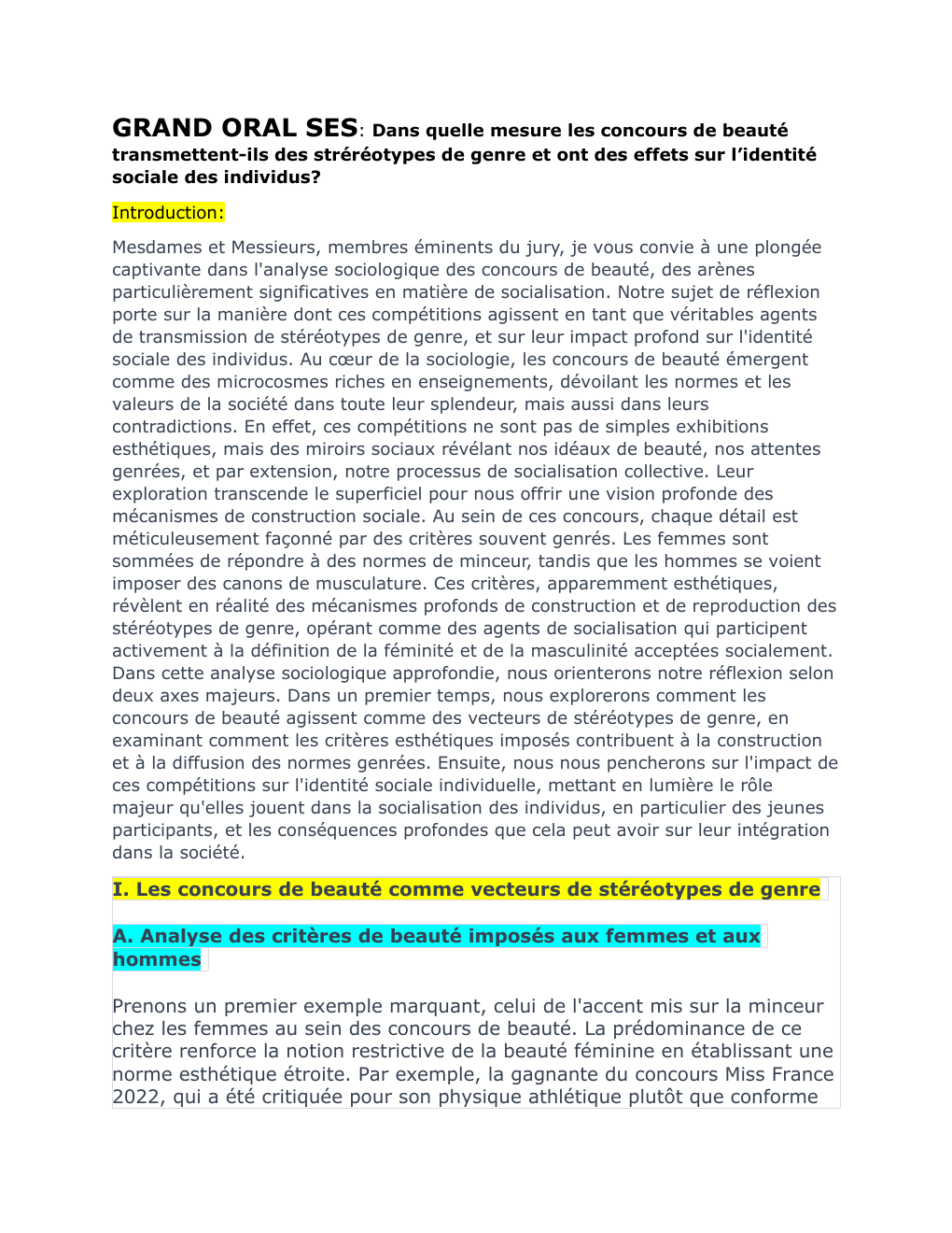 Prévisualisation du document GRAND ORAL SES: Dans quelle mesure les concours de beauté  transmettent-ils des stréréotypes de genre et ont des effets sur l’identité sociale des individus?