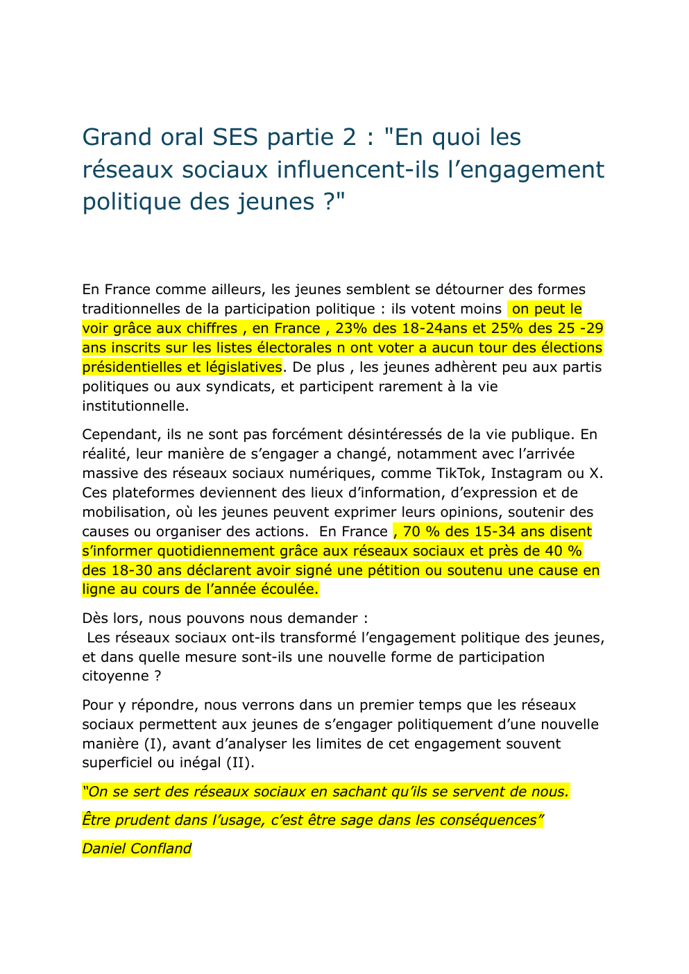 Prévisualisation du document Grand oral SES partie 2 : "En quoi les réseaux sociaux influencent-ils l’engagement politique des jeunes ?"