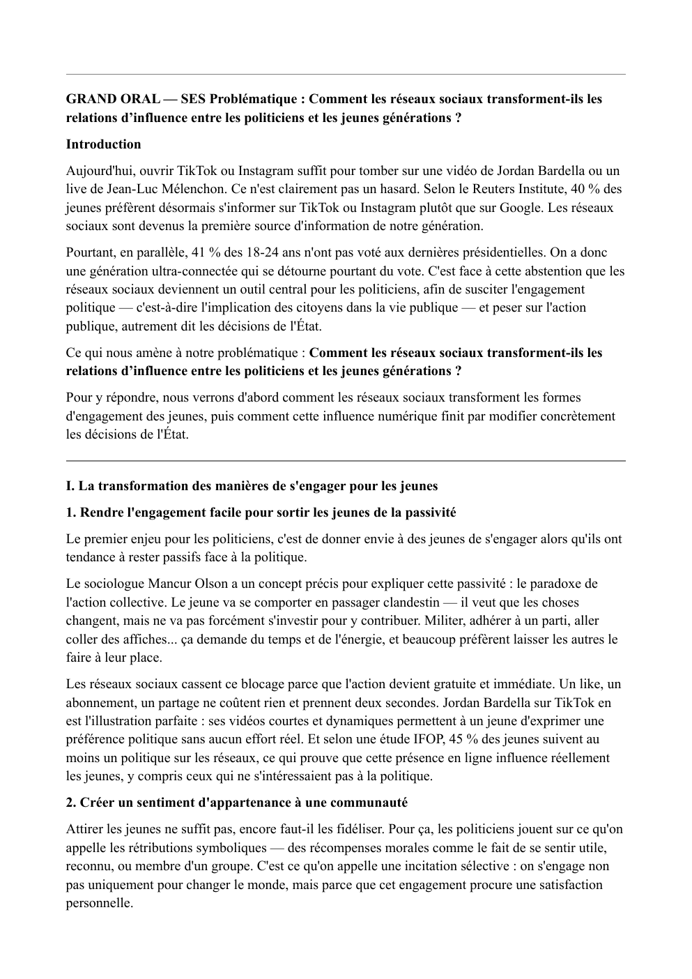 Prévisualisation du document GRAND ORAL — SES Problématique : Comment les réseaux sociaux transforment-ils les relations d’influence entre les politiciens et les jeunes générations ?