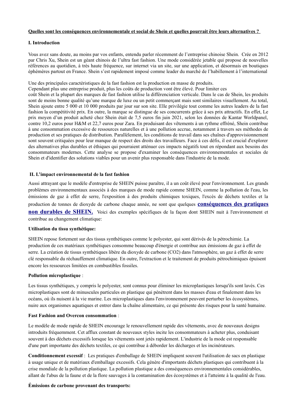 Prévisualisation du document grand oral ses; Quelles sont les conséquences environnementale et social de Shein et quelles pourrait être leurs alternatives ?