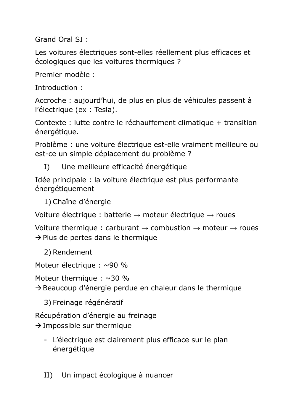 Prévisualisation du document Grand Oral SI : Les voitures électriques sont-elles réellement plus efficaces et écologiques que les voitures thermiques ?