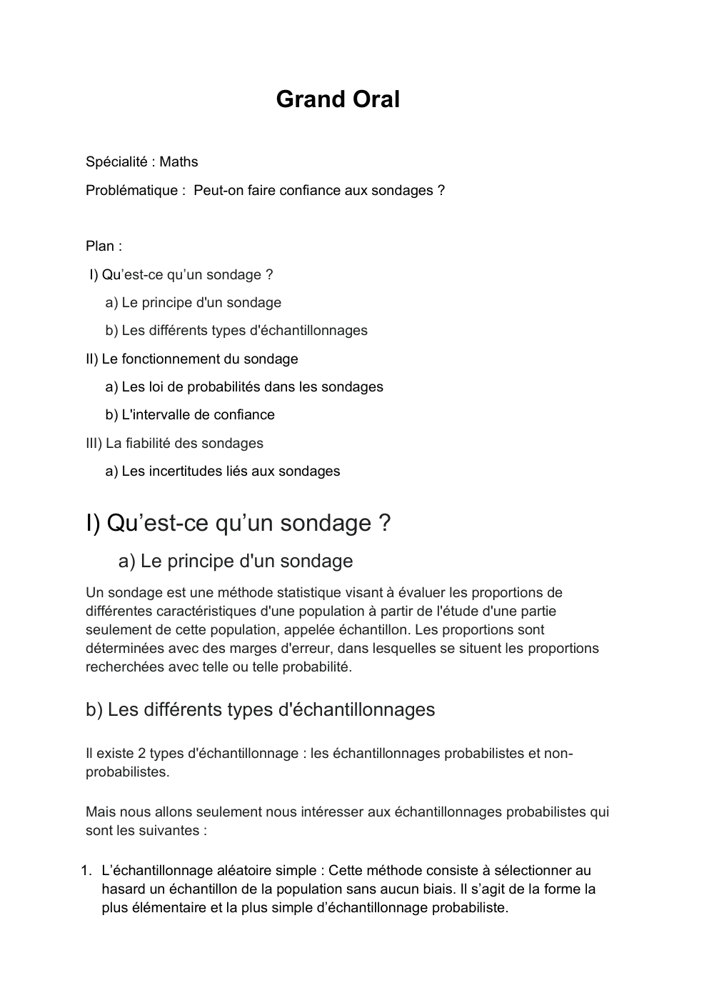 Prévisualisation du document Grand Oral Spécialité : Maths Problématique : Peut-on faire confiance aux sondages ?