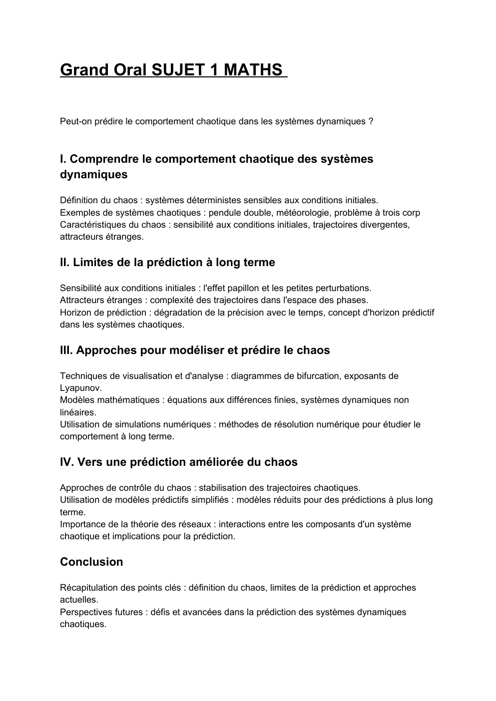 Prévisualisation du document Grand Oral SUJET 1 MATHS Peut-on prédire le comportement chaotique dans les systèmes dynamiques ?