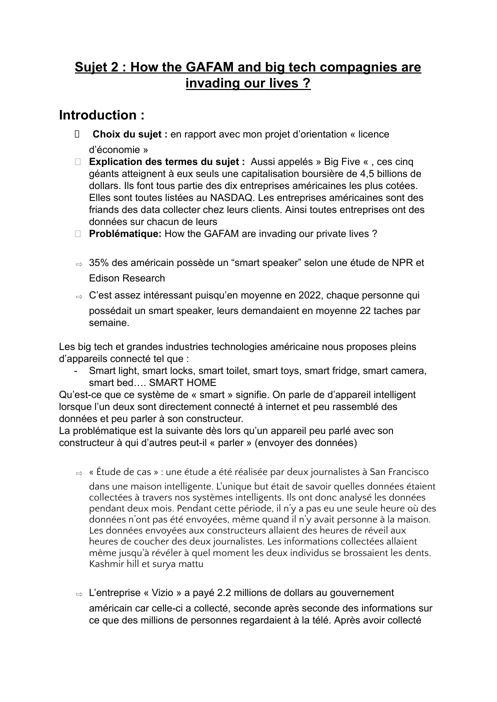Prévisualisation du document grand oral Sujet 2 : How the GAFAM and big tech compagnies are invading our lives ?