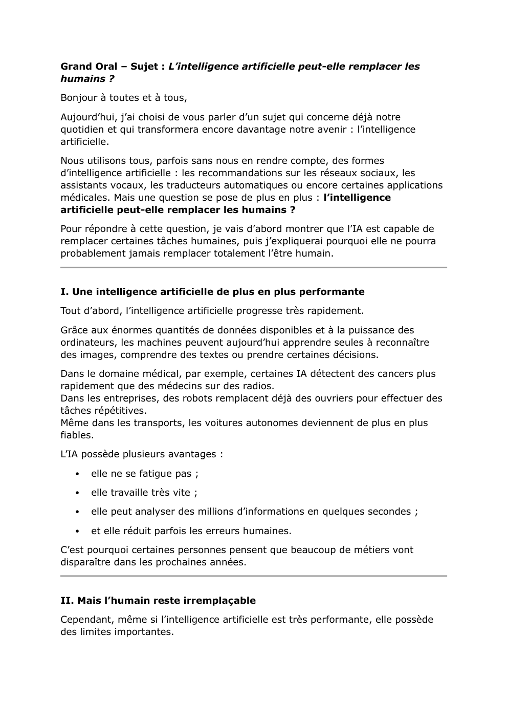 Prévisualisation du document Grand Oral – Sujet : L’intelligence artificielle peut-elle remplacer les humains ?