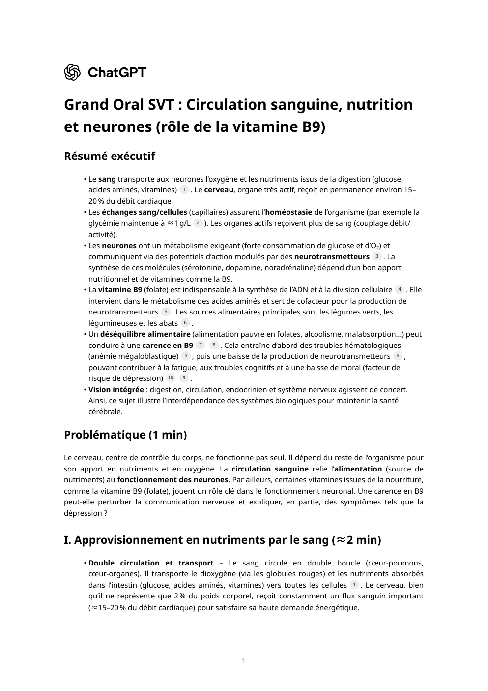Prévisualisation du document Grand Oral SVT : Circulation sanguine, nutrition et neurones (rôle de la vitamine B9)
