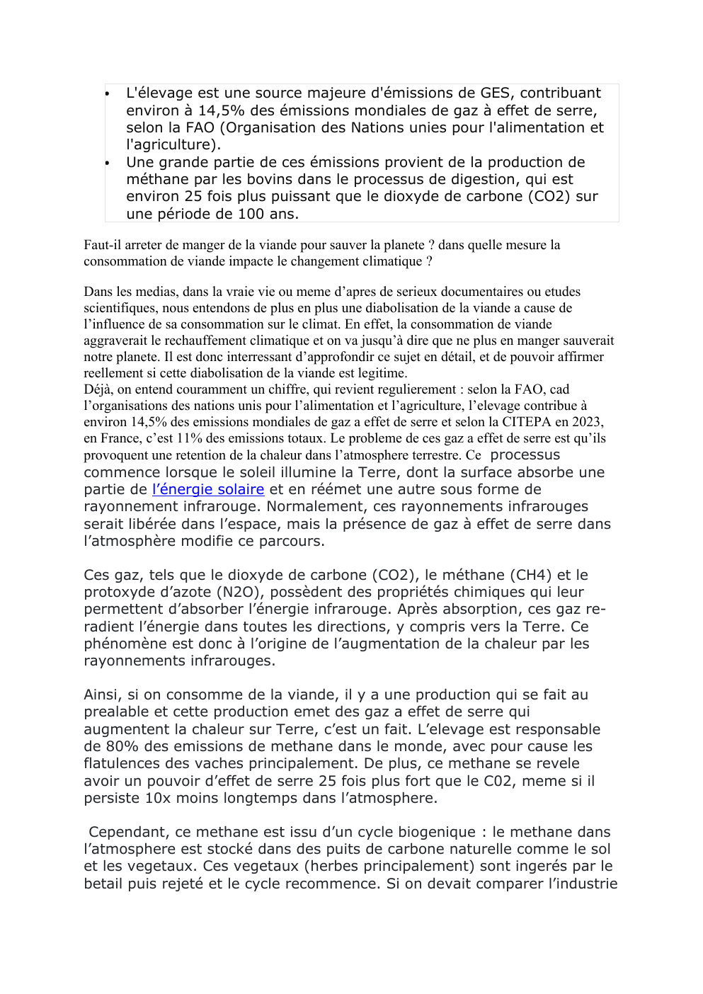 Prévisualisation du document grand oral: SVT: comment la consommation de viande impacte le climat?