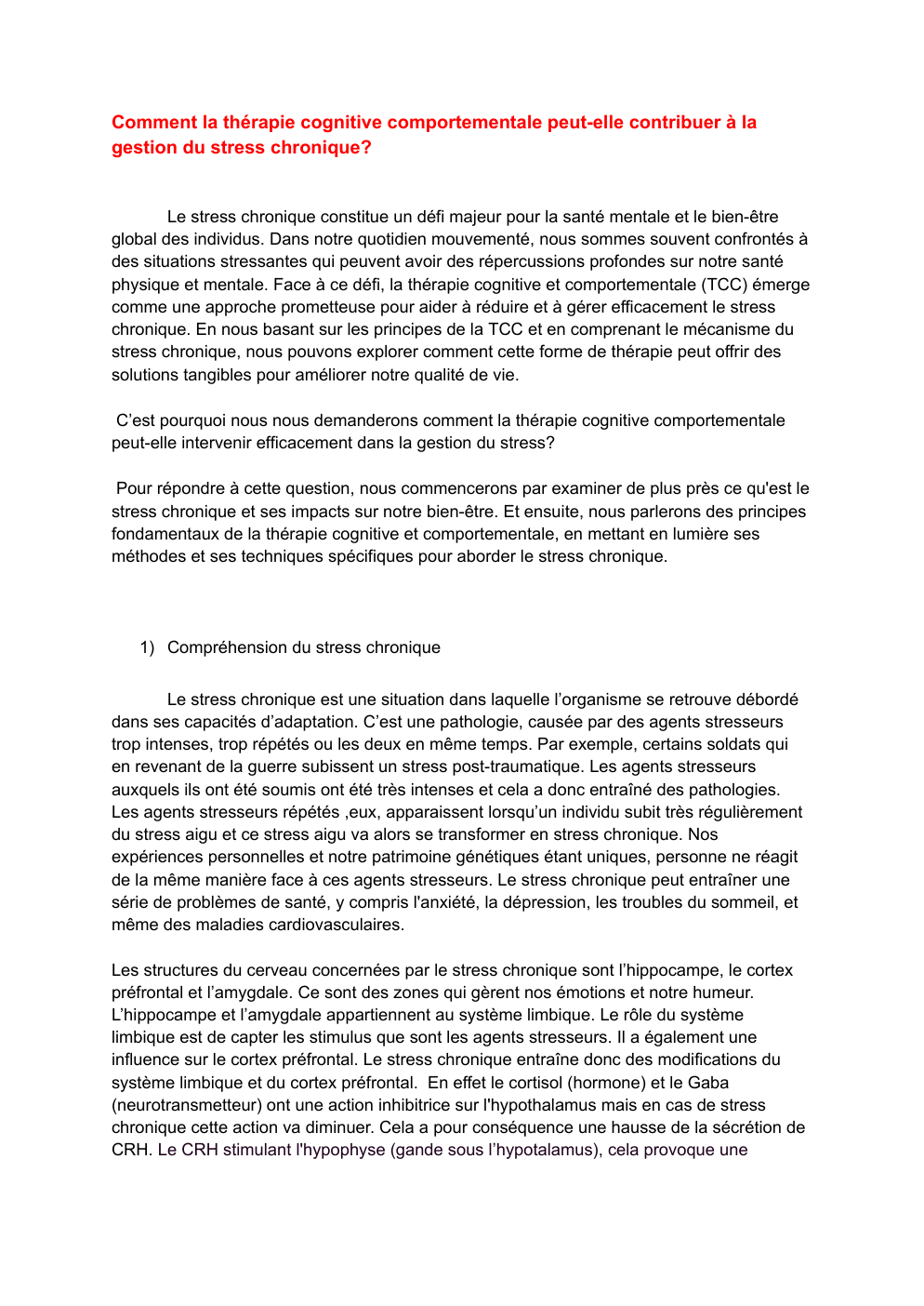 Prévisualisation du document grand oral SVT Comment la thérapie cognitive comportementale peut-elle contribuer à la gestion du stress chronique?