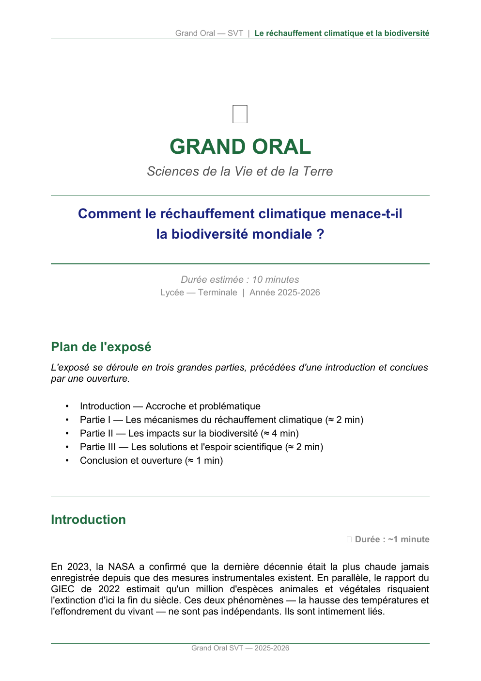 Prévisualisation du document Grand oral svt: Comment le rechauffement climatique menace t'il la biodiversité mondiale biodiversité?