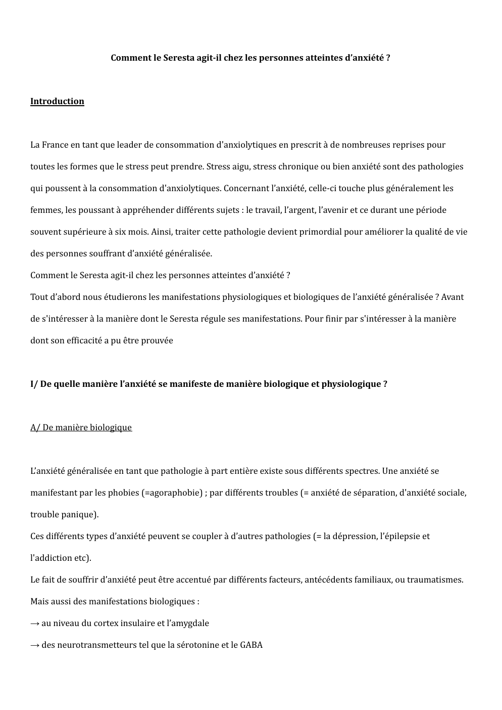 Prévisualisation du document Grand oral svt : comment le seresta agit-il chez les personnes atteintes d’anxiété ?