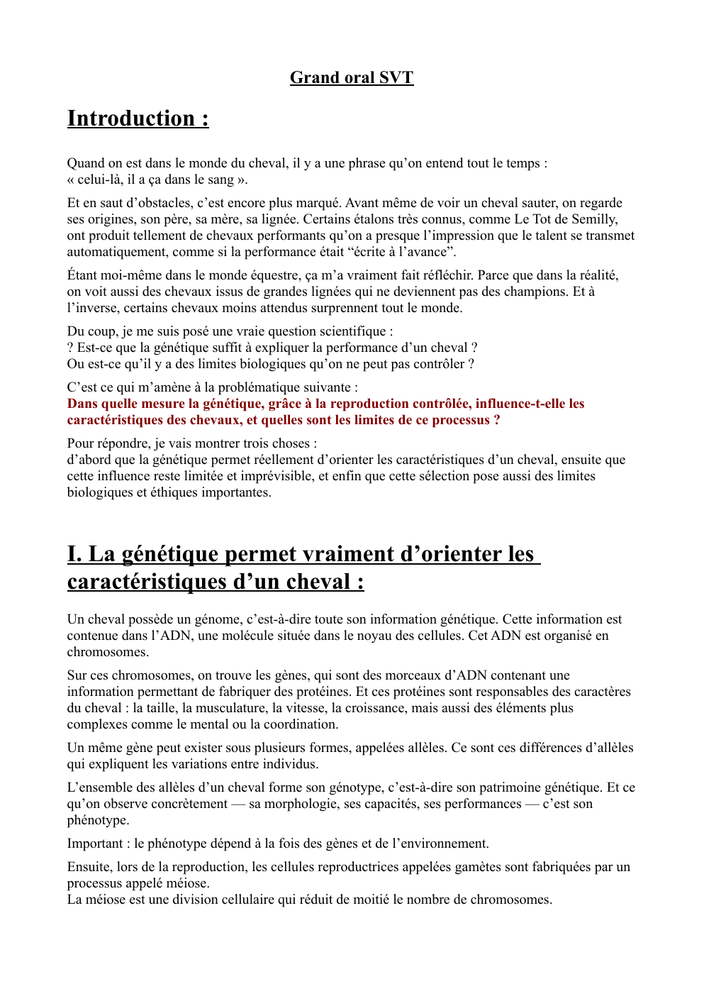 Prévisualisation du document grand oral svt: Est-ce que la génétique suffit à expliquer la performance d’un cheval ?