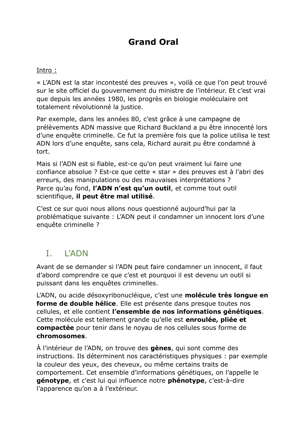 Prévisualisation du document Grand oral SVT: si l’ADN est si fiable, est-ce qu’on peut vraiment lui faire une confiance absolue  ?