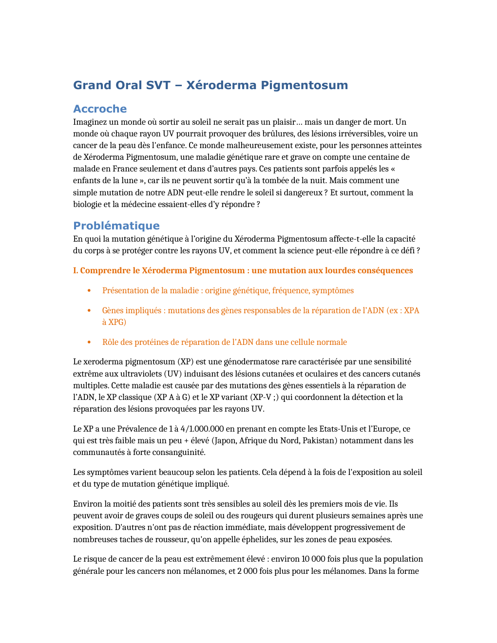 Prévisualisation du document Grand Oral SVT – Xéroderma Pigmentosum