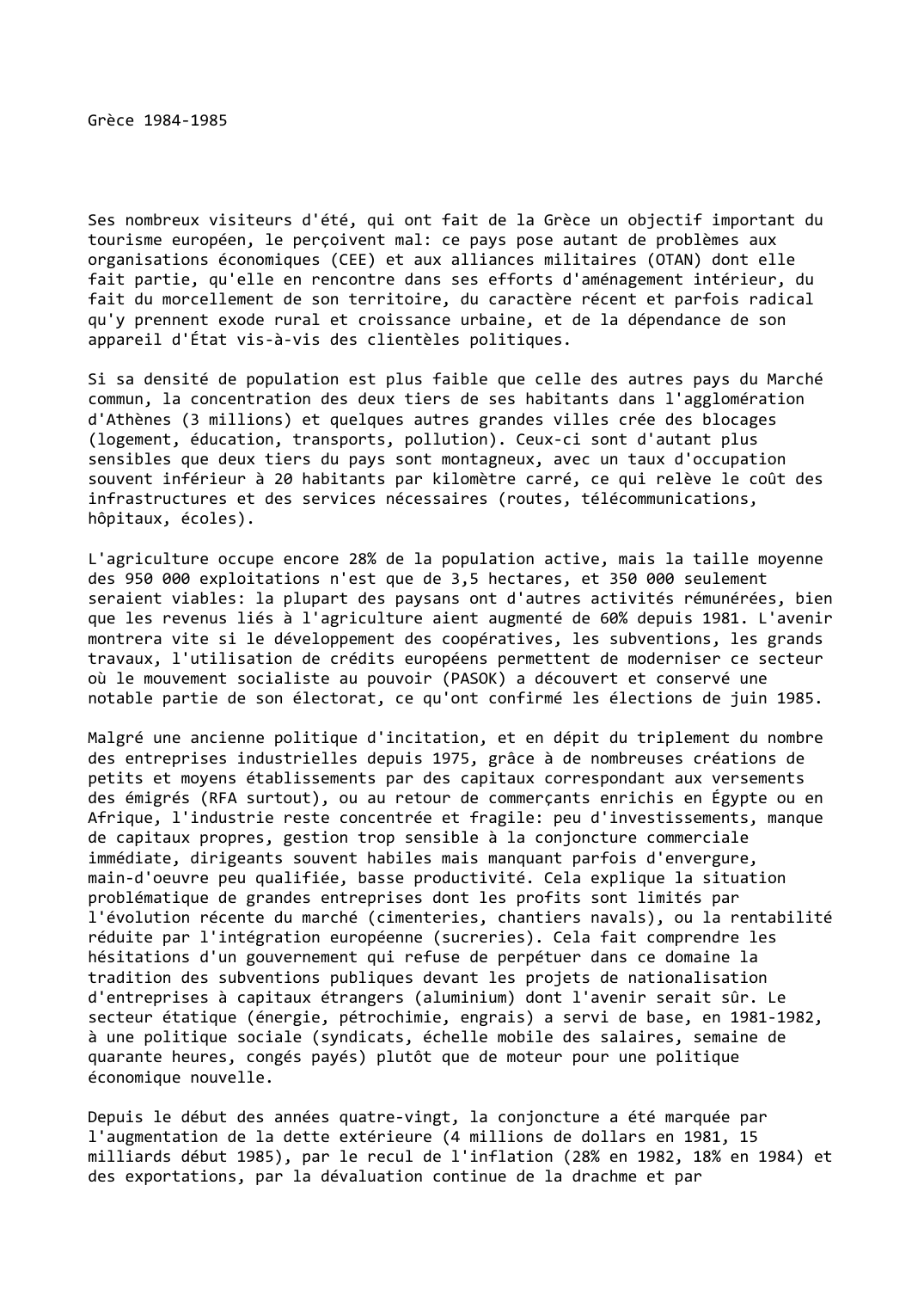Prévisualisation du document Grèce: 1984-1985