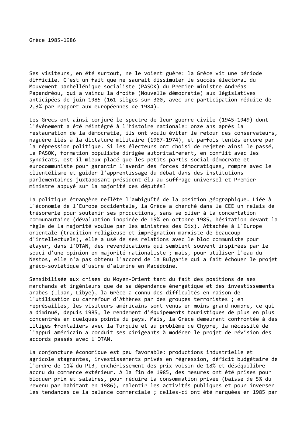 Prévisualisation du document Grèce: 1985-1986