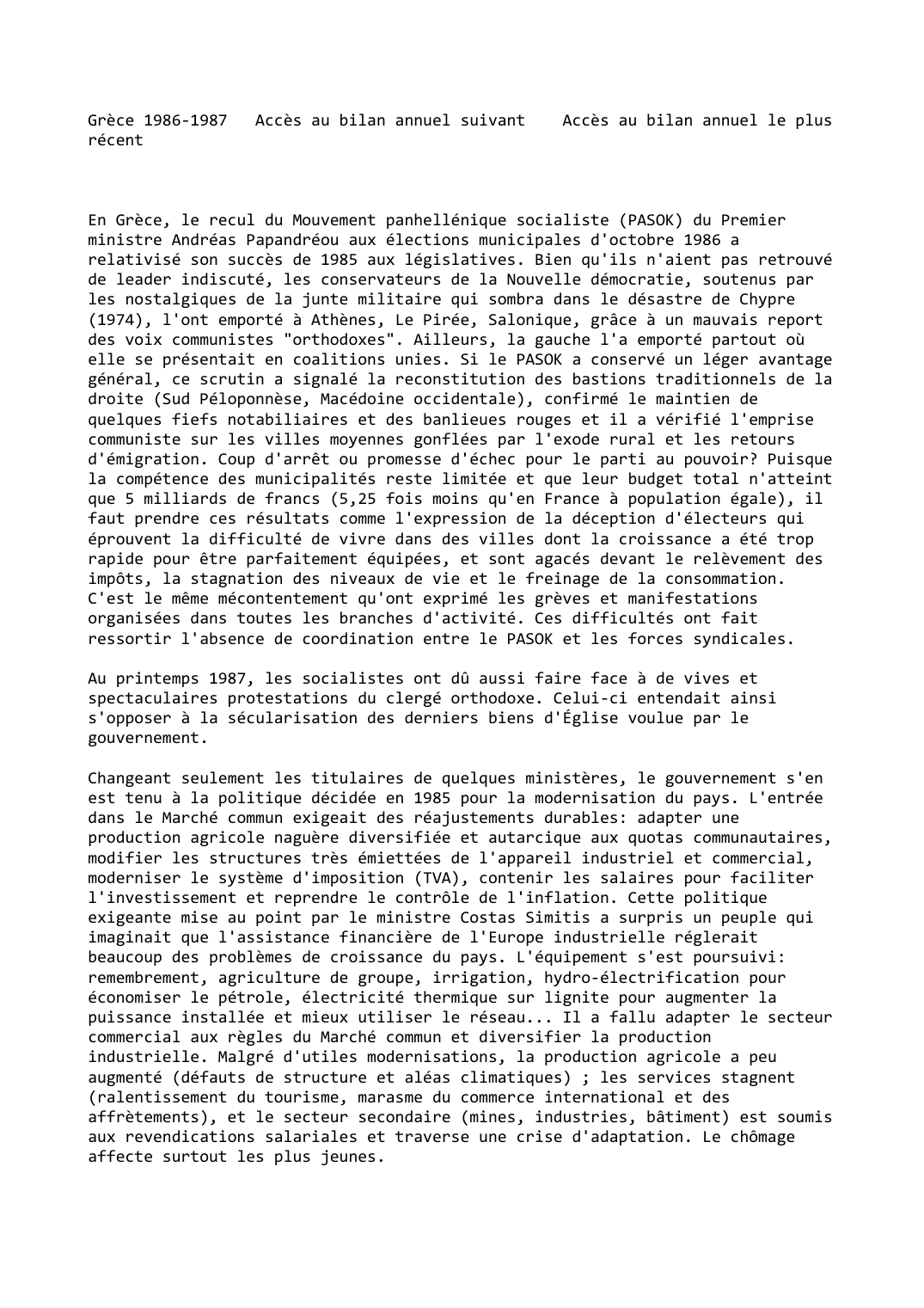 Prévisualisation du document Grèce: 1986-1987