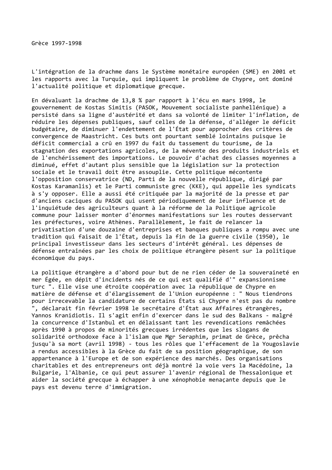Prévisualisation du document Grèce: (1997-1998)