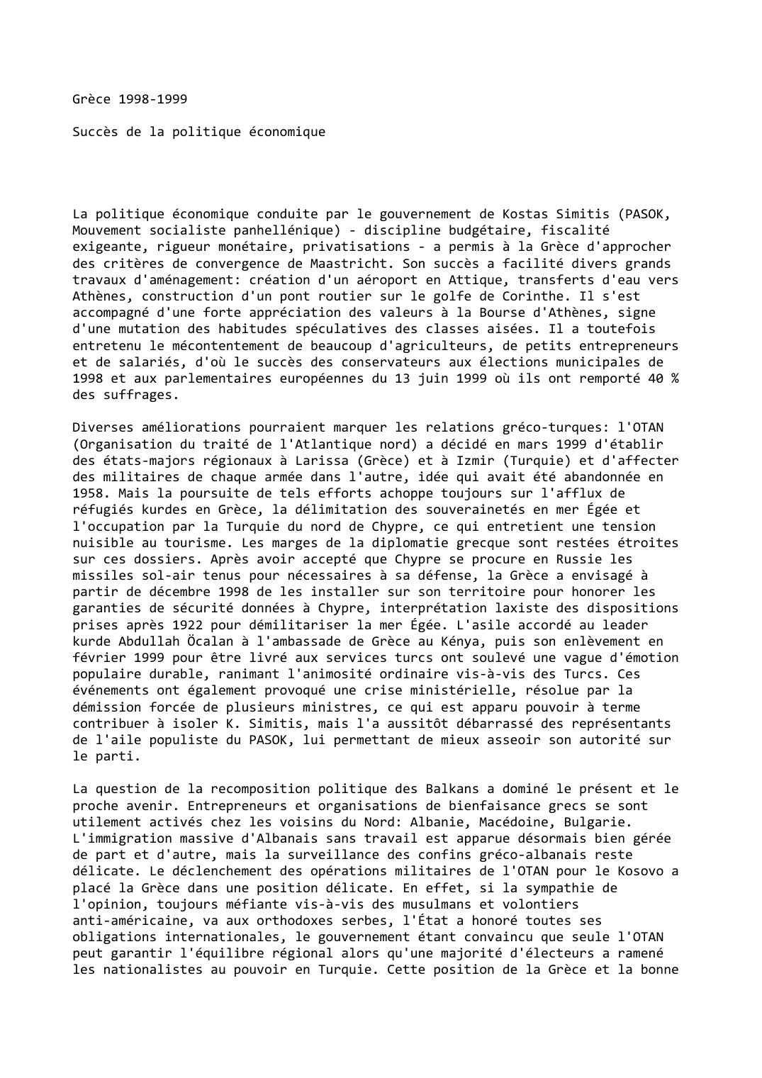 Prévisualisation du document Grèce (1998-1999): Succès de la politique économique