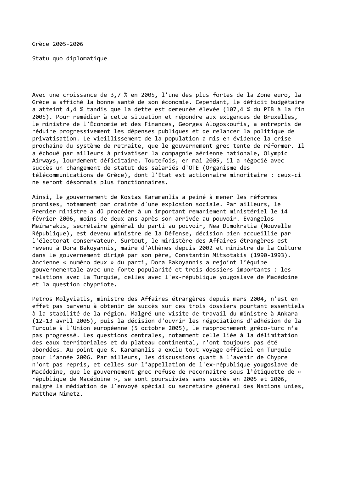 Prévisualisation du document Grèce 2005-2006: Statu quo diplomatique