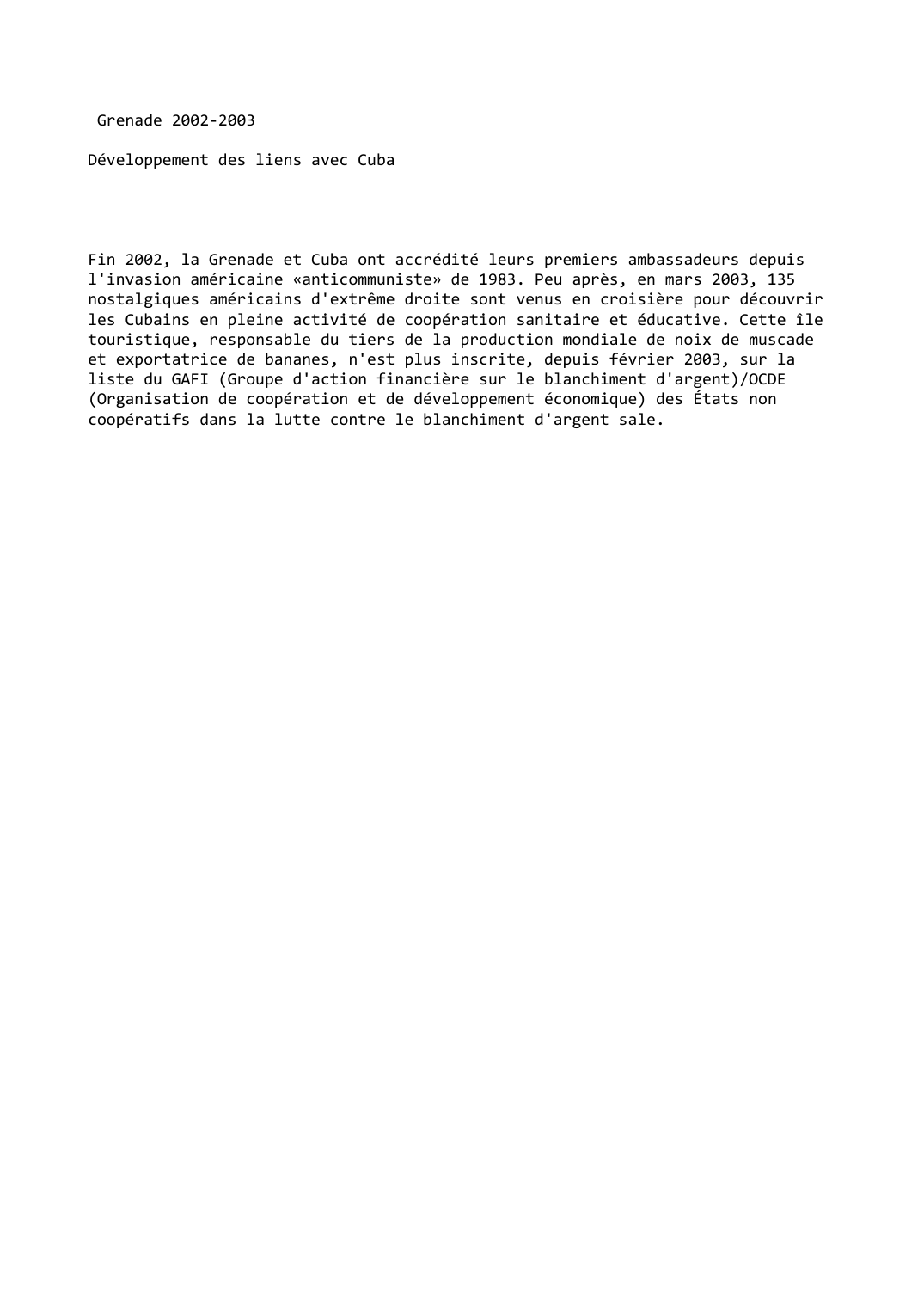 Prévisualisation du document Grenade (2002-2003): Développement des liens avec Cuba