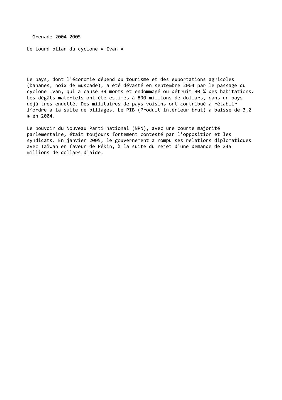 Prévisualisation du document Grenade (2004-2005): Le lourd bilan du cyclone « Ivan »