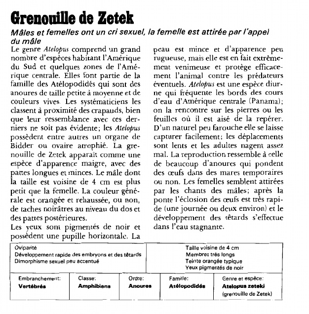 Prévisualisation du document Grenouille de Zetek:Mâles et femelles ont un cri sexuel, la femelle est attirée par l'appel du mâle.