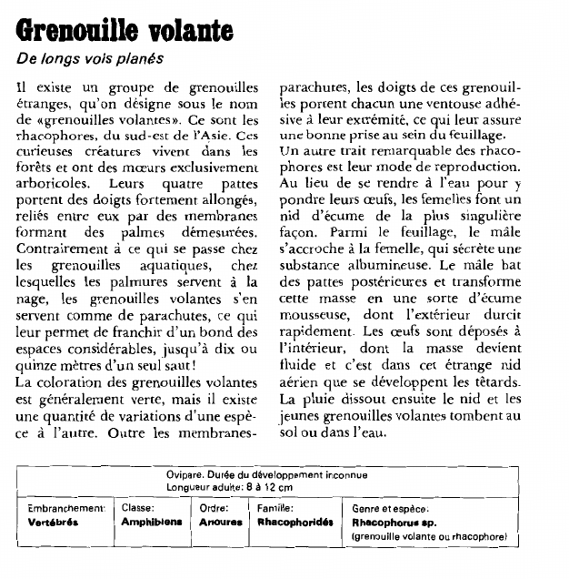 Prévisualisation du document Grenouille volante:De longs vols planés.