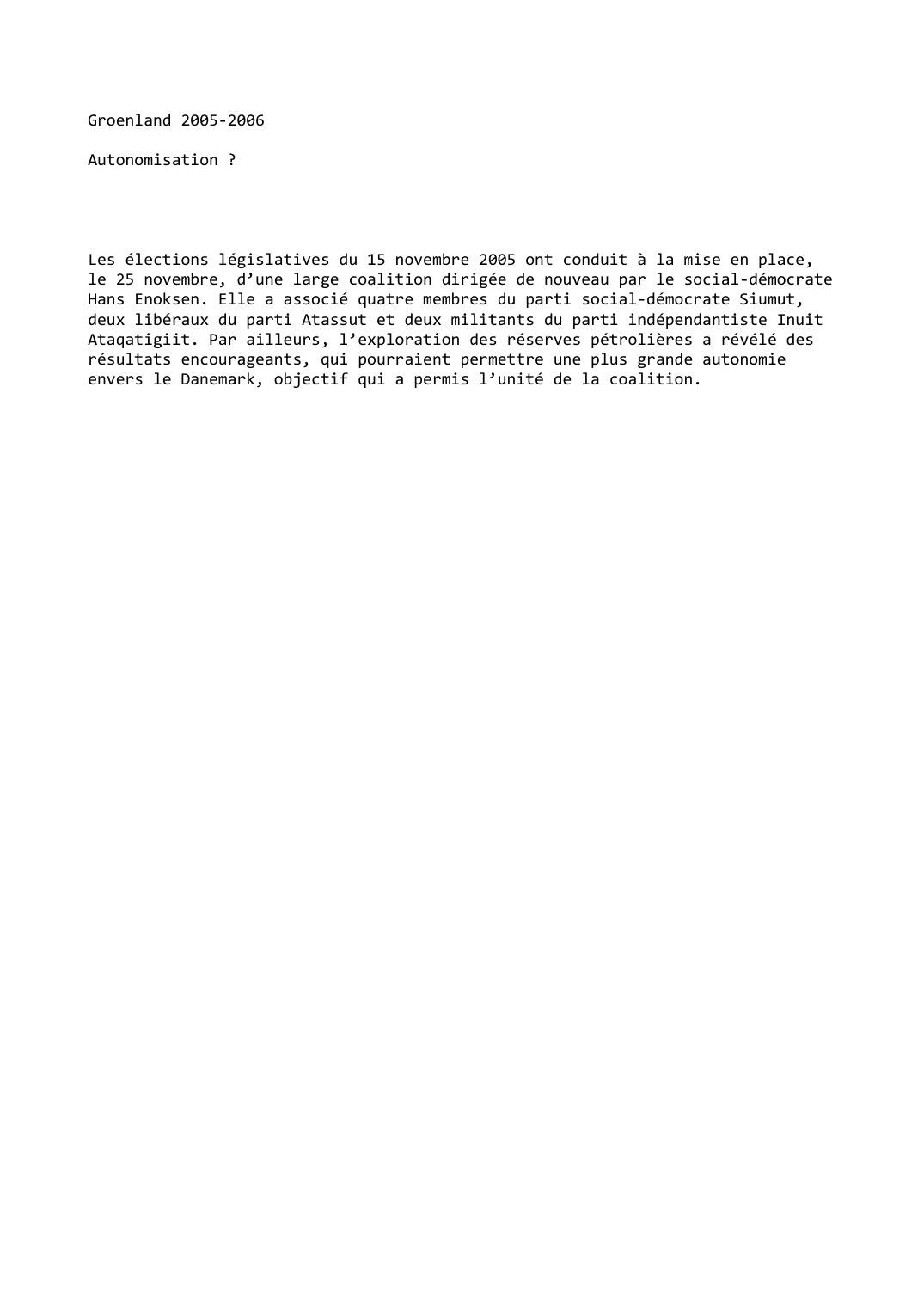 Prévisualisation du document Groenland (2005-2006): Autonomisation ?