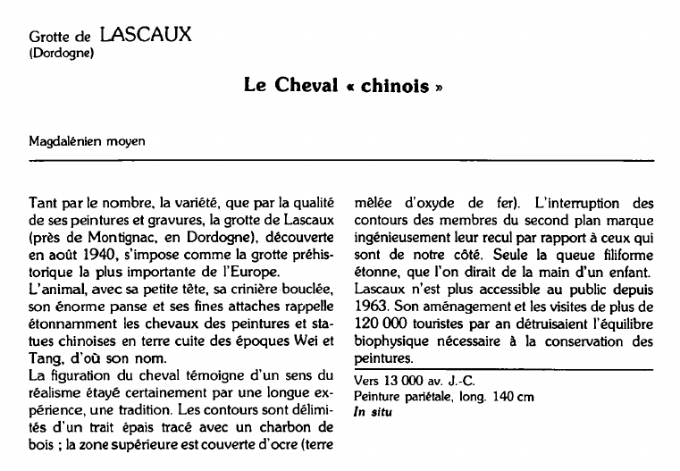 Prévisualisation du document Grotte de LASCAUX(Dordogne):Le Cheval « chinois » (analyse du tableau).