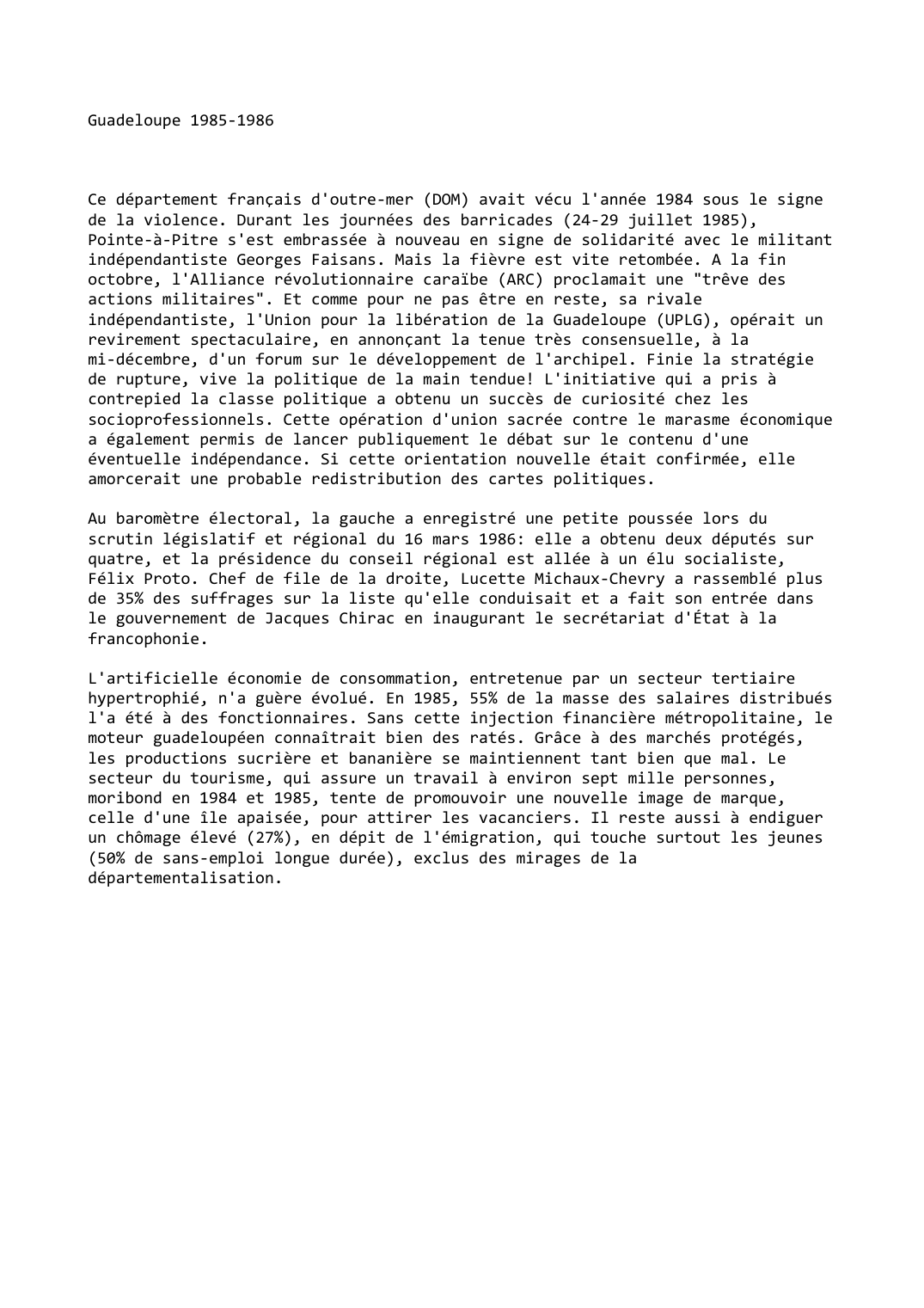Prévisualisation du document Guadeloupe (1985-1986)