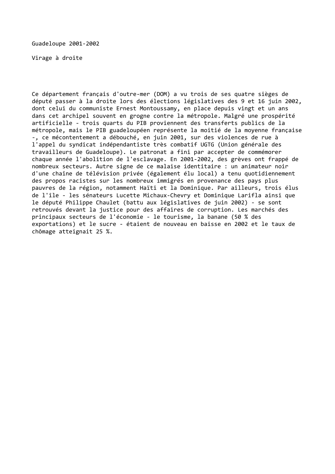 Prévisualisation du document Guadeloupe (2001-2002): Virage à droite