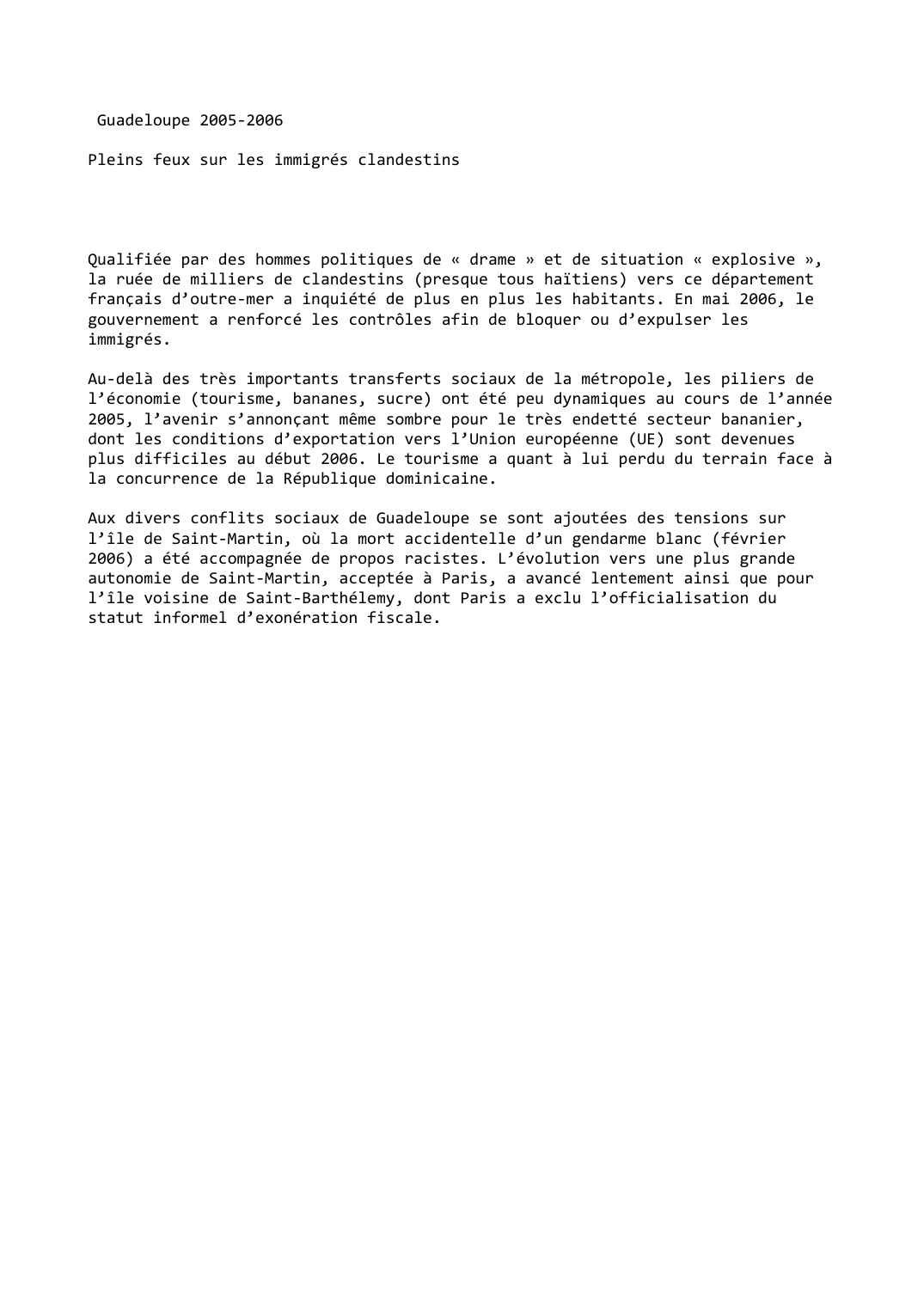 Prévisualisation du document Guadeloupe (2005-2006): Pleins feux sur les immigrés clandestins