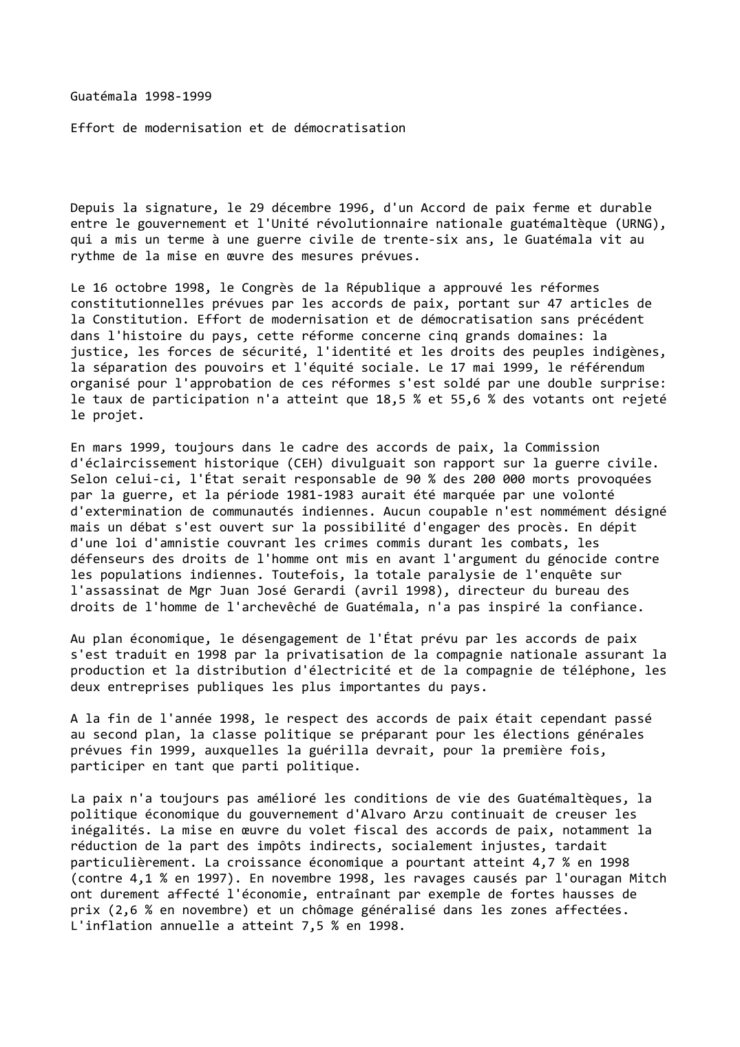 Prévisualisation du document Guatémala 1998-1999: Effort de modernisation et de démocratisation