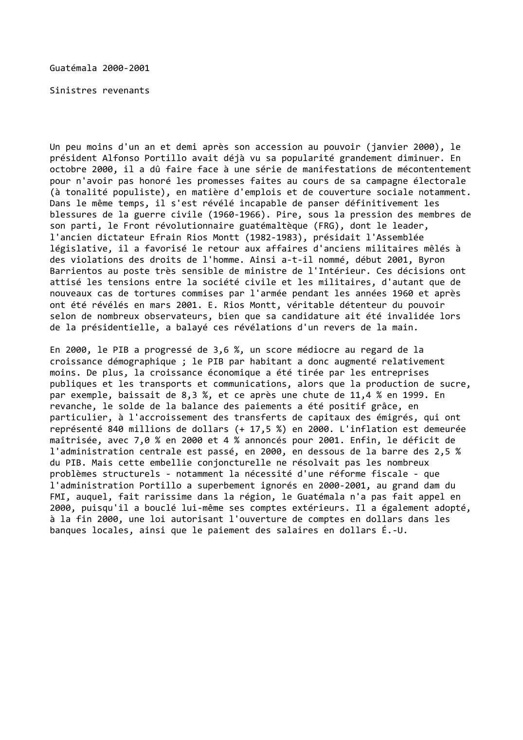 Prévisualisation du document Guatémala 2000-2001: Sinistres revenants