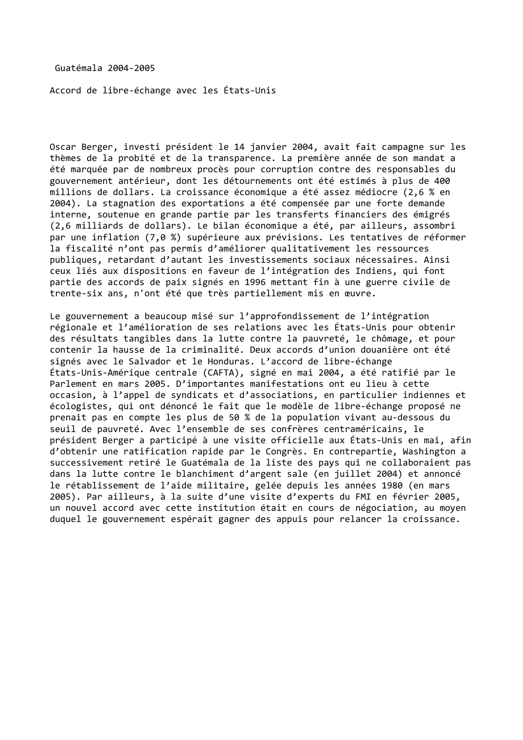 Prévisualisation du document Guatémala 2004-2005: Accord de libre-échange avec les États-Unis