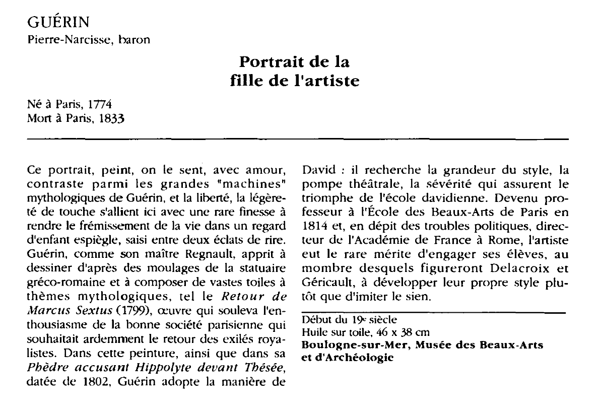 Prévisualisation du document GUÉRIN Pierre-Narcisse, baron : Portrait de la fille de l'artiste