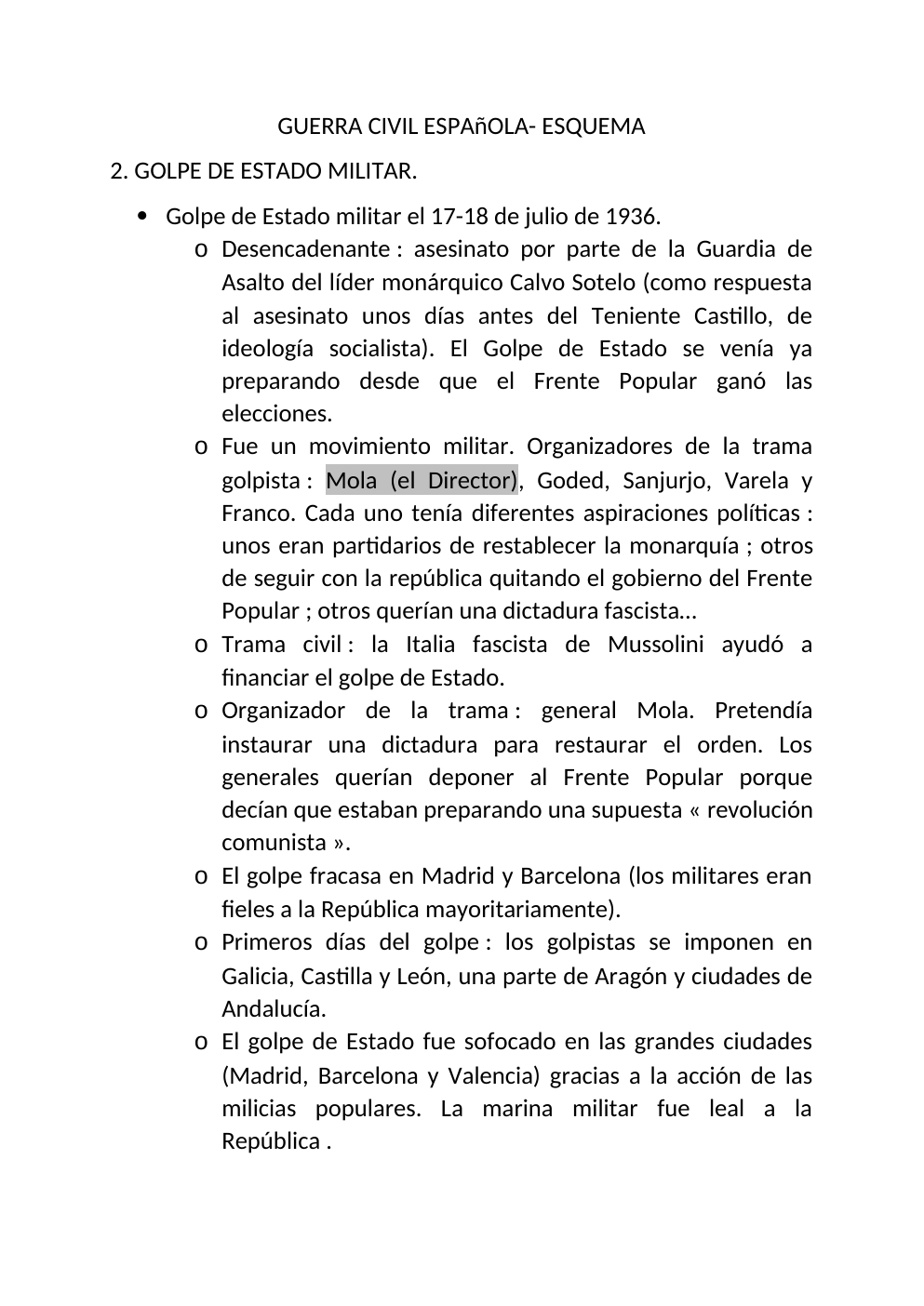 Prévisualisation du document GUERRA CIVIL ESPAñOLA- ESQUEMA
