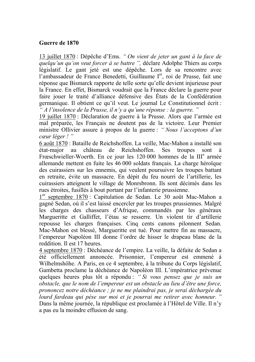 Prévisualisation du document Guerre de 187013 juillet 1870 : Dépêche d'Ems.